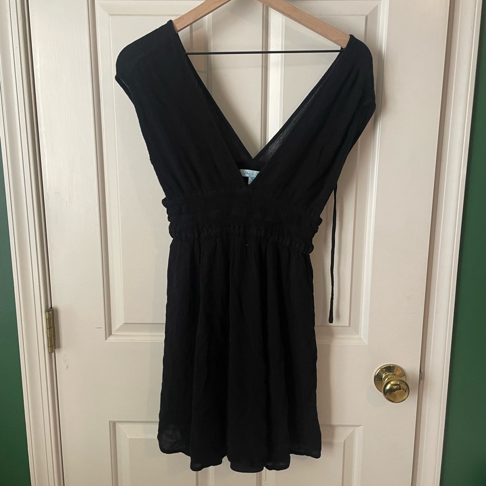 🖤 She + Sky Black Plunge Neck Dress Mini Flow Womens S Small 🖤